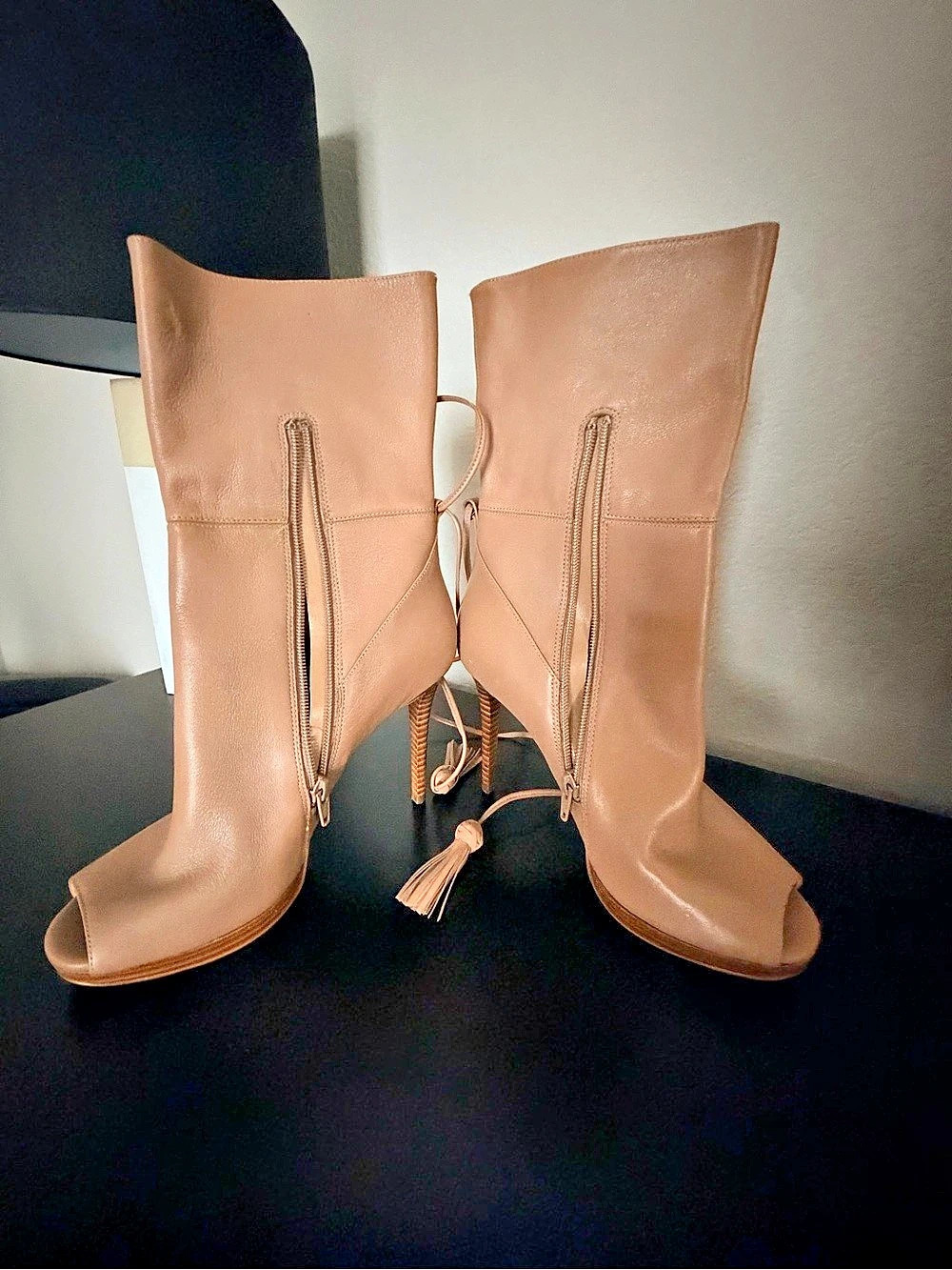 LIKE NEW — Michael Kors Peep-Toe Booties - tan US 8.5